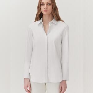 Cuyana White Stretch Poplin Overlay Button Down L/S ShirtSz XS